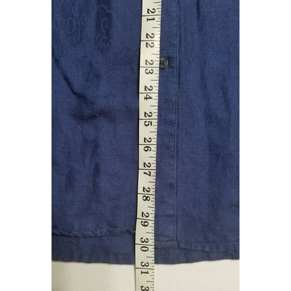Whipper In Linen Blend Button Up Long Sleeve Shirt Blue Floral Print Men's M - Picture 4 of 15